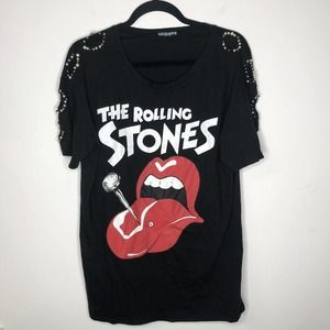 Hey You Rolling Stones Tee Shirt Graphic Beaded Distressed Black Red Size XL